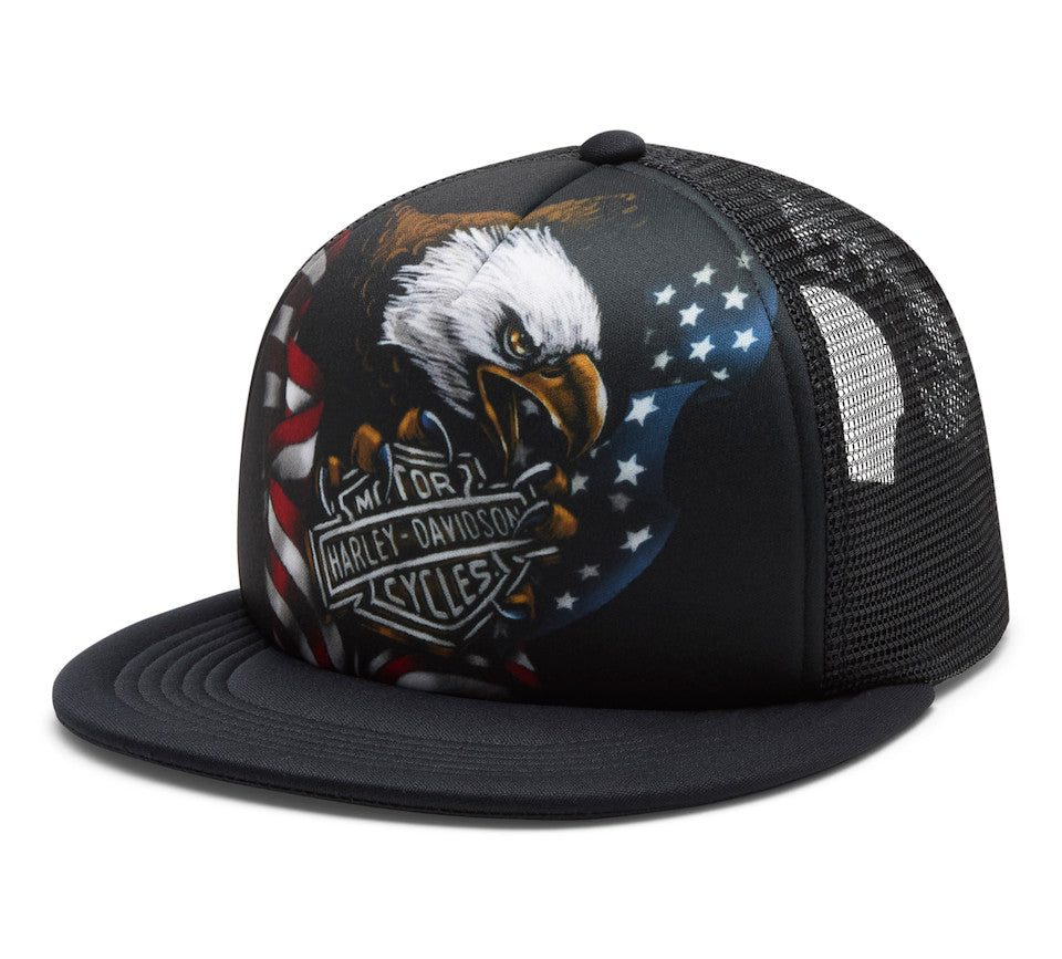 Cappellino da camionista da uomo con stelle e strisce e aquila
