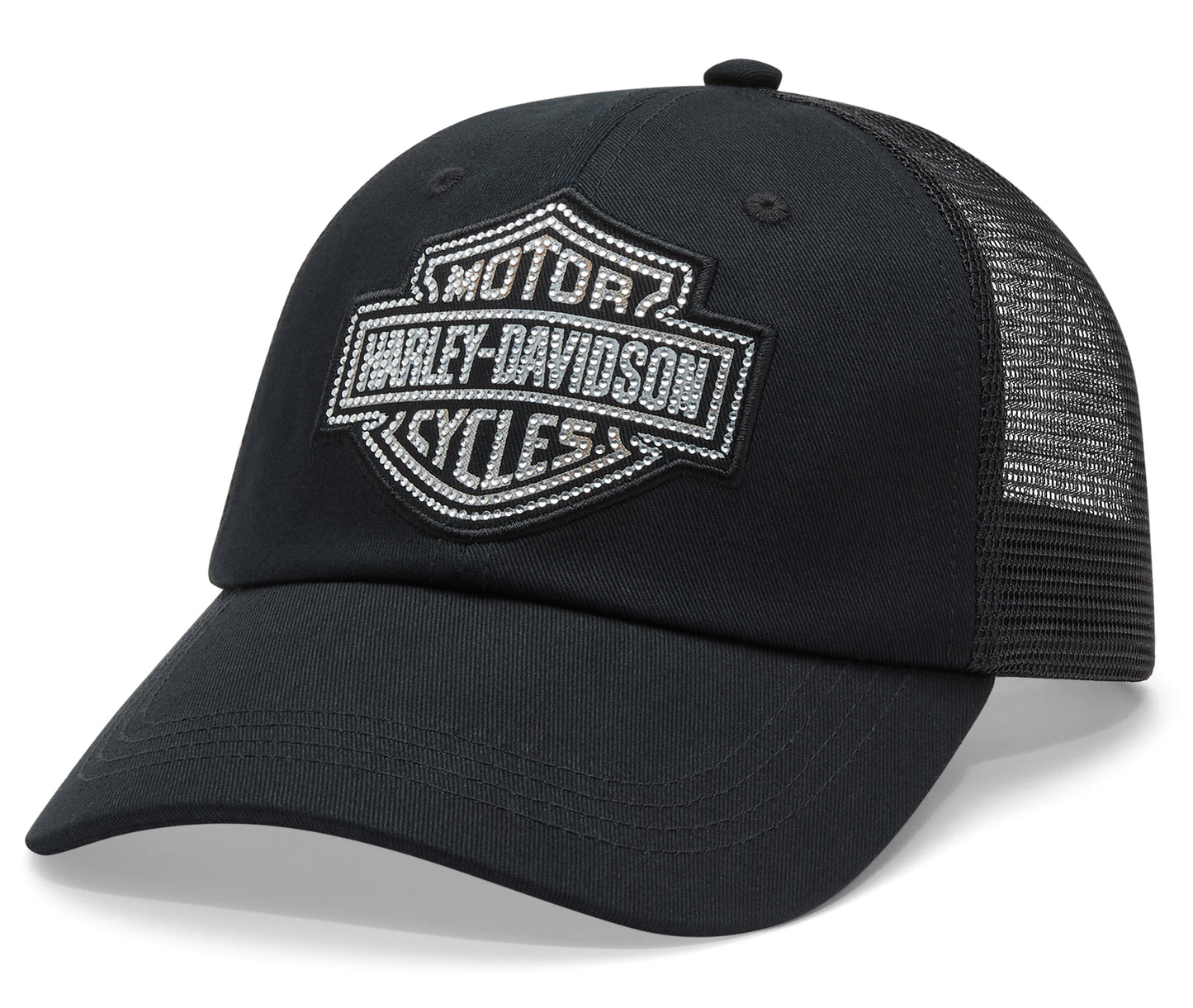 Cappellino da camionista da donna Harley-Davidson con logo Bling Bar & Shield nero