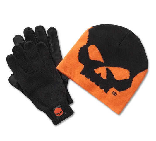 Set regalo beanie e guanti Willie G Skull - Harley Orange