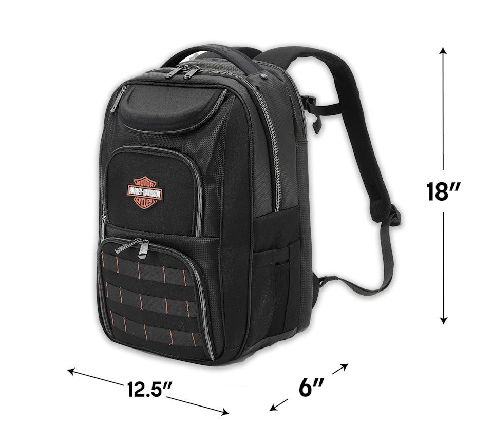 Zaino robusto Harley-Davidson® Storm 3D con logo Bar & Shield in gomma, nero