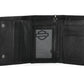 Portafoglio medio a tre ante da uomo Harley-Davidson con logo Open Bar & Shield in metallo e catena in pelle, nero