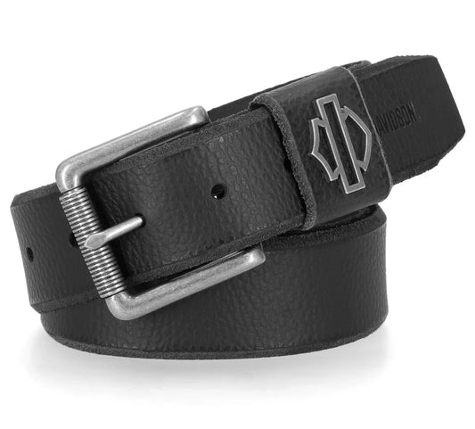 Mens Die Cut Open Bar & Shield Belt - Black