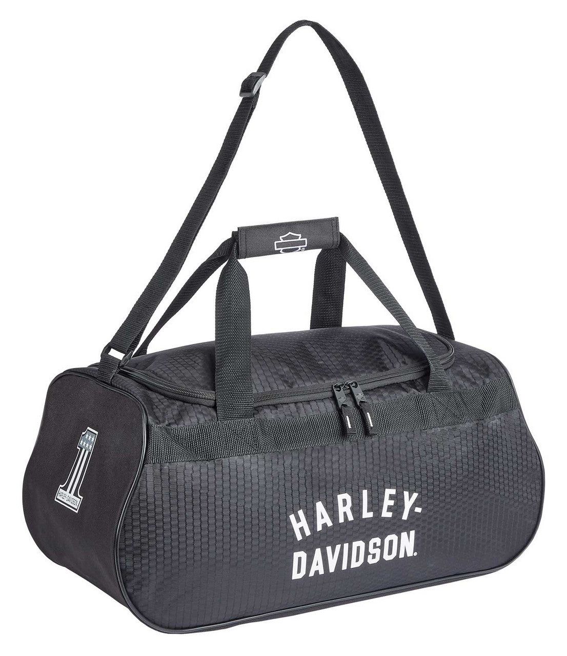 Borsa sportiva Harley-Davidson® Off-White con logo #1 e tracolla - Nera