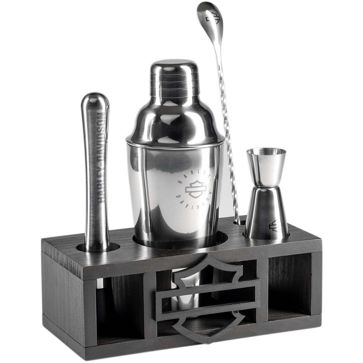 Set di utensili per cocktail Harley-Davidson® Open Bar & Shield, utensili in acciaio inossidabile