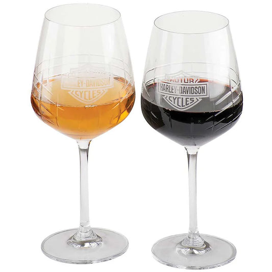 Harley-Davidson® Crystal Wine Glass Set, Frosted B&S Logo - Set of Two