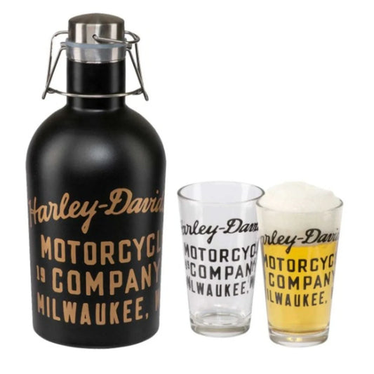 Set di Growler Harley-Davidson® in acciaio inossidabile da 50 once con due bicchieri da pinta da 16 once