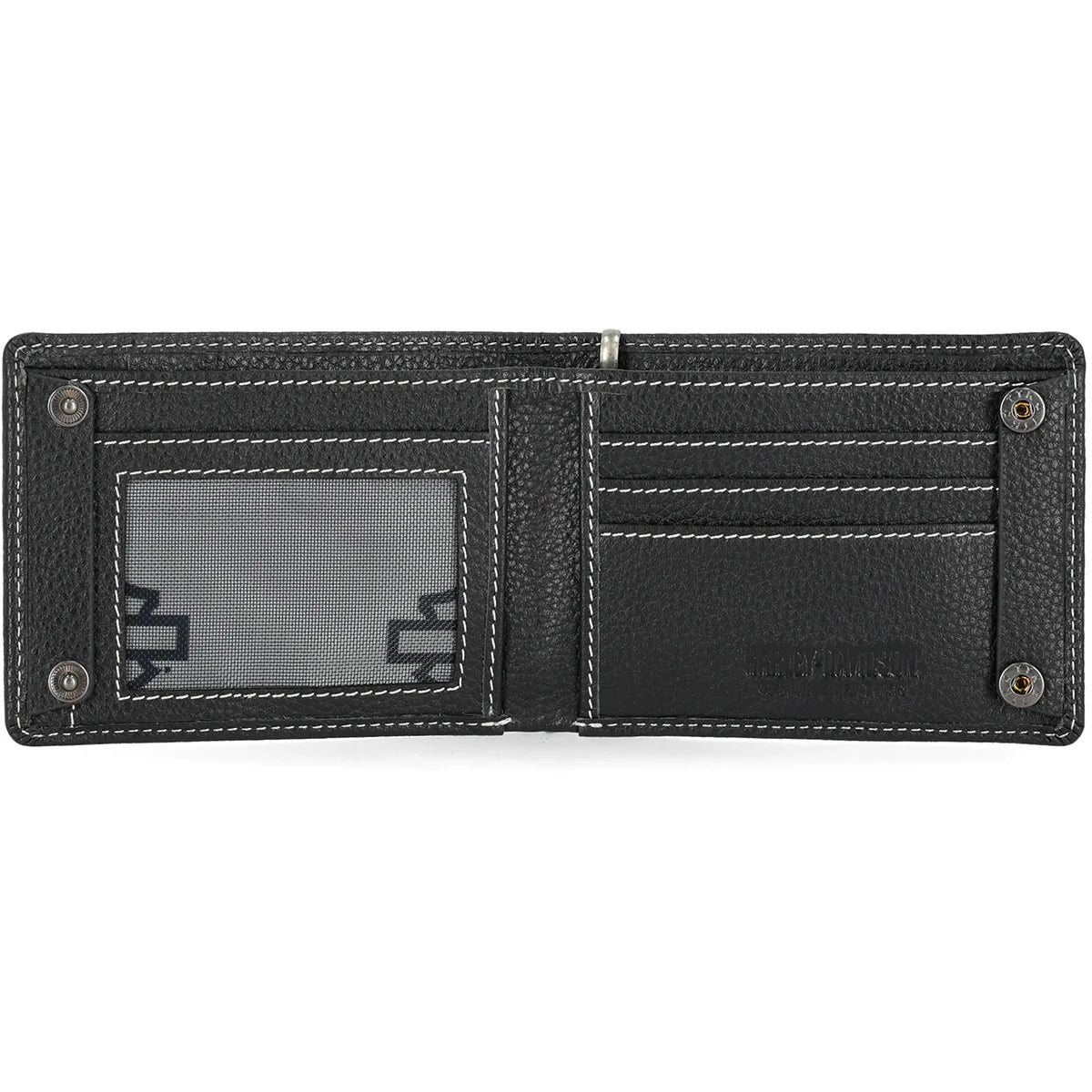 Portafoglio da uomo Harley-Davidson con catena e logo Bar & Shield ricamato, in pelle nera,