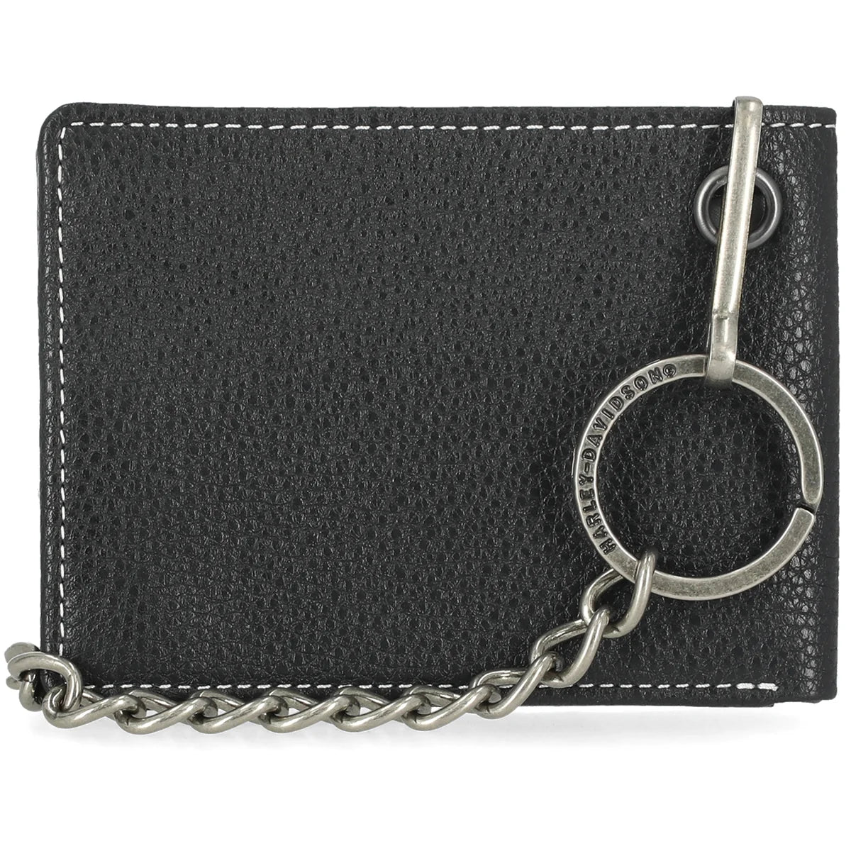 Portafoglio da uomo Harley-Davidson con catena e logo Bar & Shield ricamato, in pelle nera,