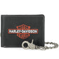 Portafoglio da uomo Harley-Davidson con catena e logo Bar & Shield ricamato, in pelle nera,