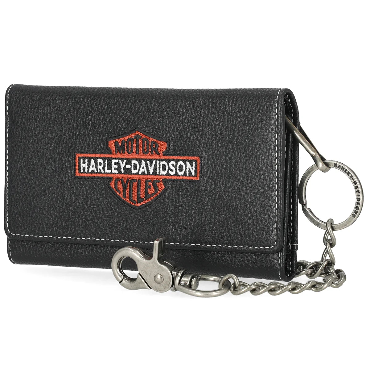 Portafoglio da uomo Harley-Davidson con catena e logo Bar & Shield ricamato, nero