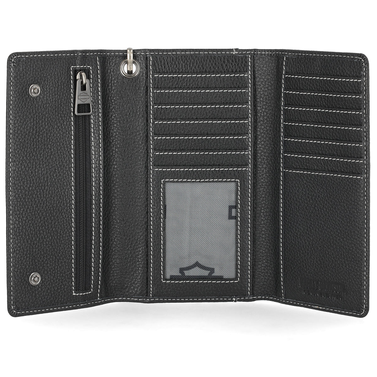 Portafoglio da uomo Harley-Davidson con catena e logo Bar & Shield ricamato, nero
