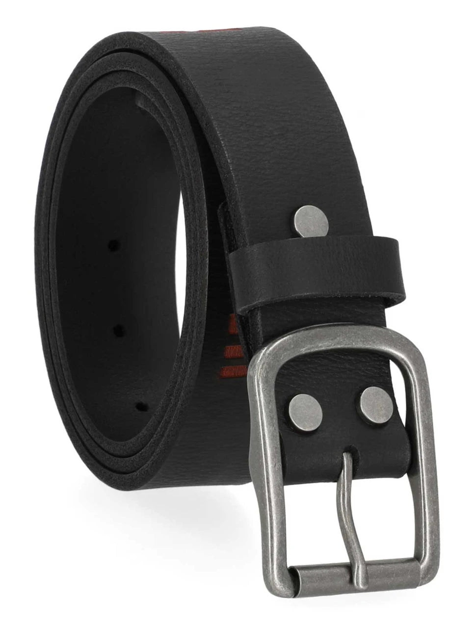 Cintura da uomo Harley-Davidson® in vera pelle con logo HD in rilievo, nera/arancione