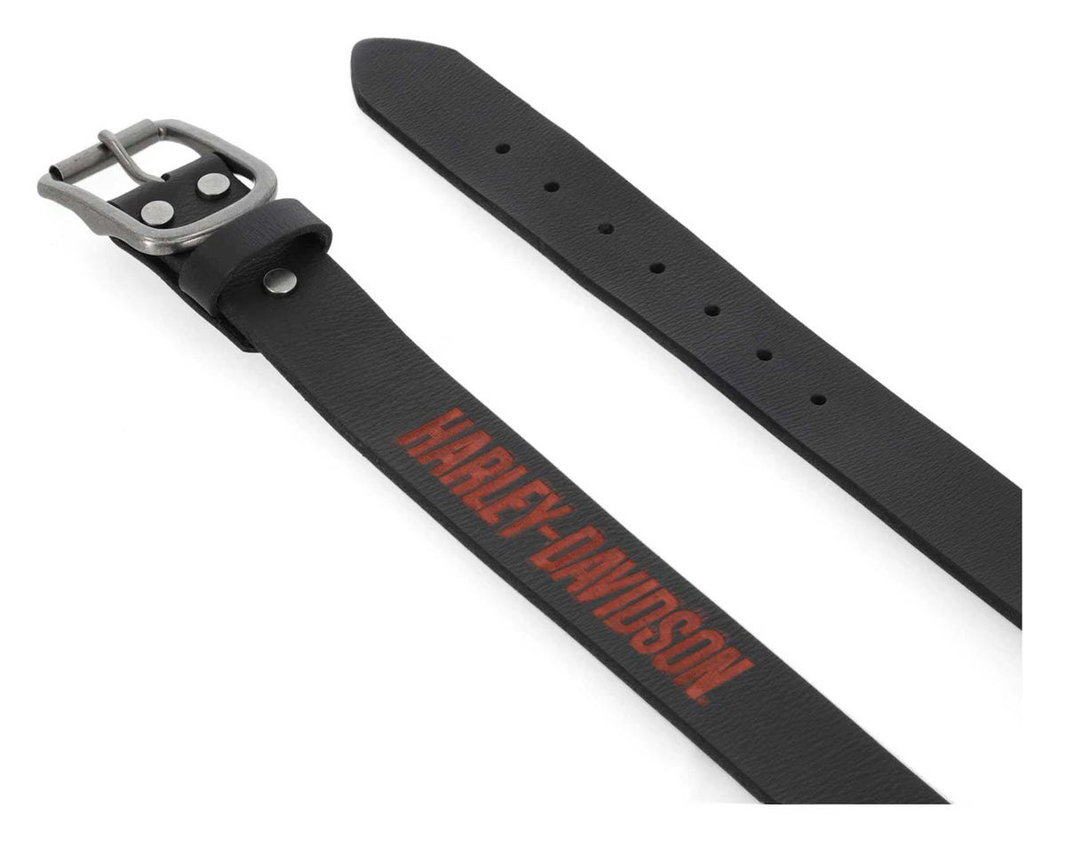 Cintura da uomo Harley-Davidson® in vera pelle con logo HD in rilievo, nera/arancione