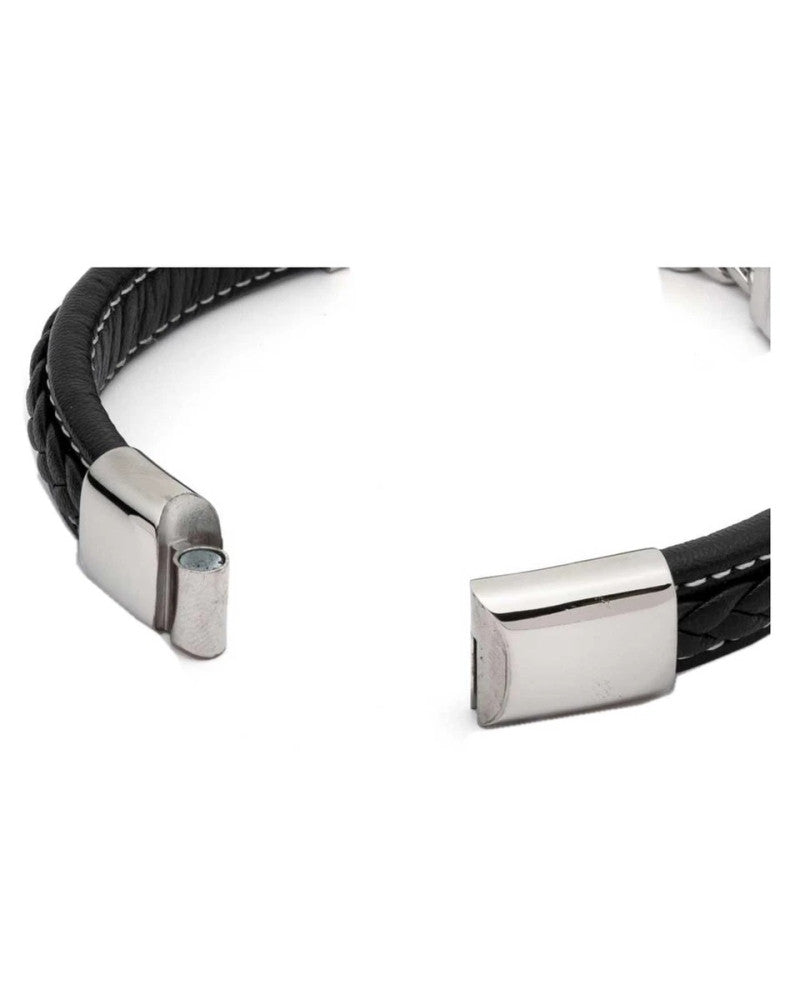 Bracciale Harley-Davidson® da uomo in acciaio inossidabile con logo in pelle