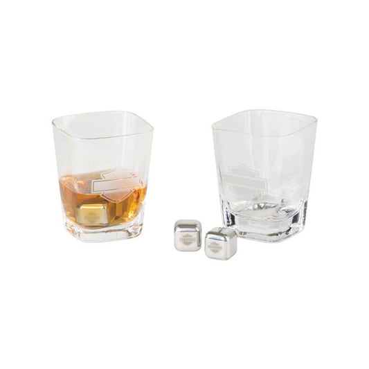 Harley-Davidson® Silhouette B&S 12 oz. Rocks Glass Set con 4 cubetti di ghiaccio