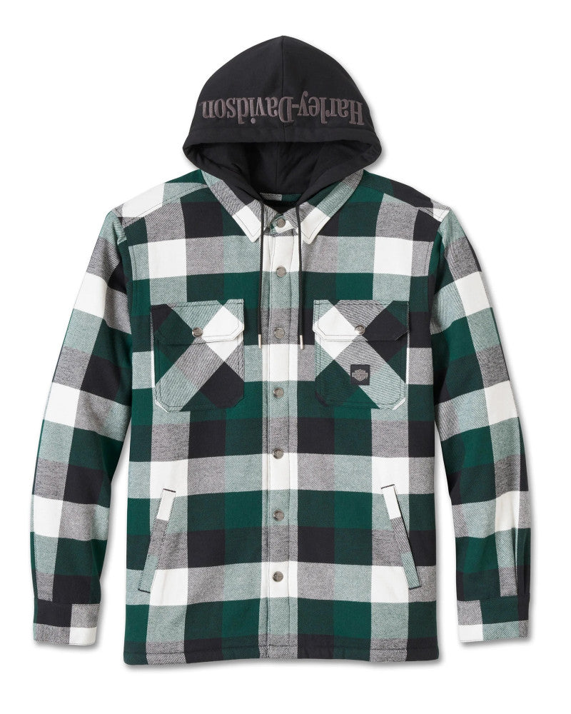 Giacca Harley-Davidson® Traveler Hooded Shirt Jacket - Plaid - Harley Black & Rainforest