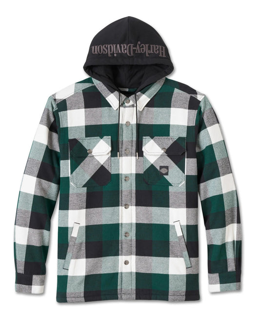 Giacca Harley-Davidson® Traveler Hooded Shirt Jacket - Plaid - Harley Black & Rainforest