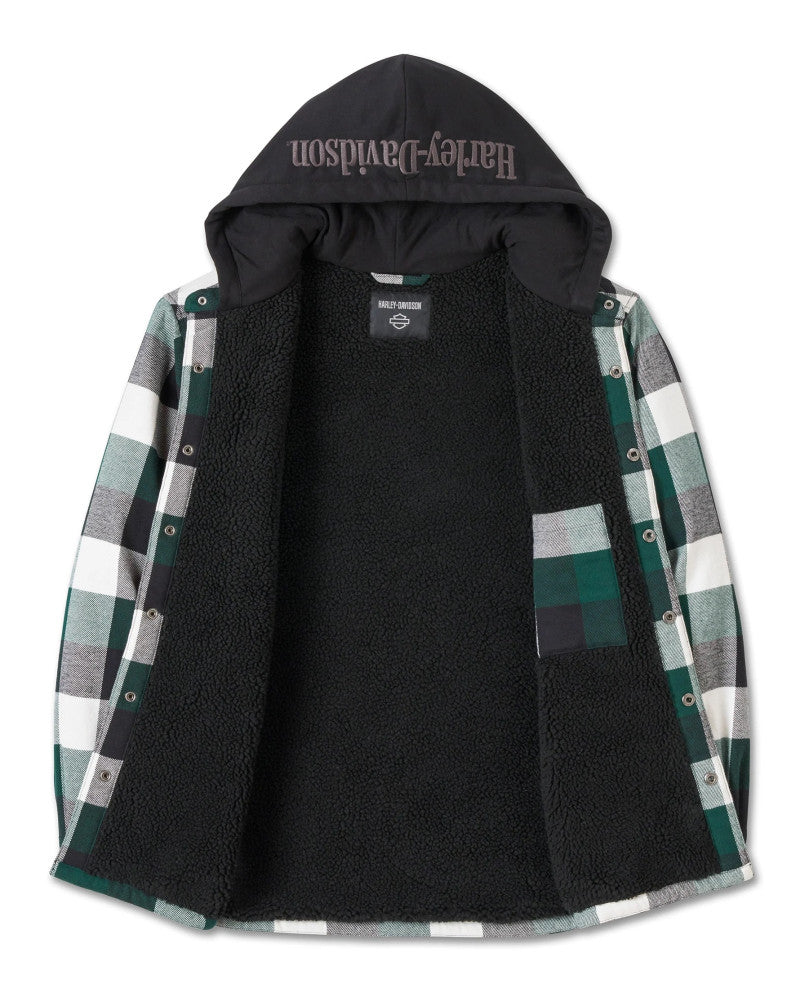 Giacca Harley-Davidson® Traveler Hooded Shirt Jacket - Plaid - Harley Black & Rainforest