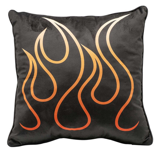 Cuscino decorativo in pile con stampa Harley-Davidson® Flames Bar & Shield in rilievo - Nero