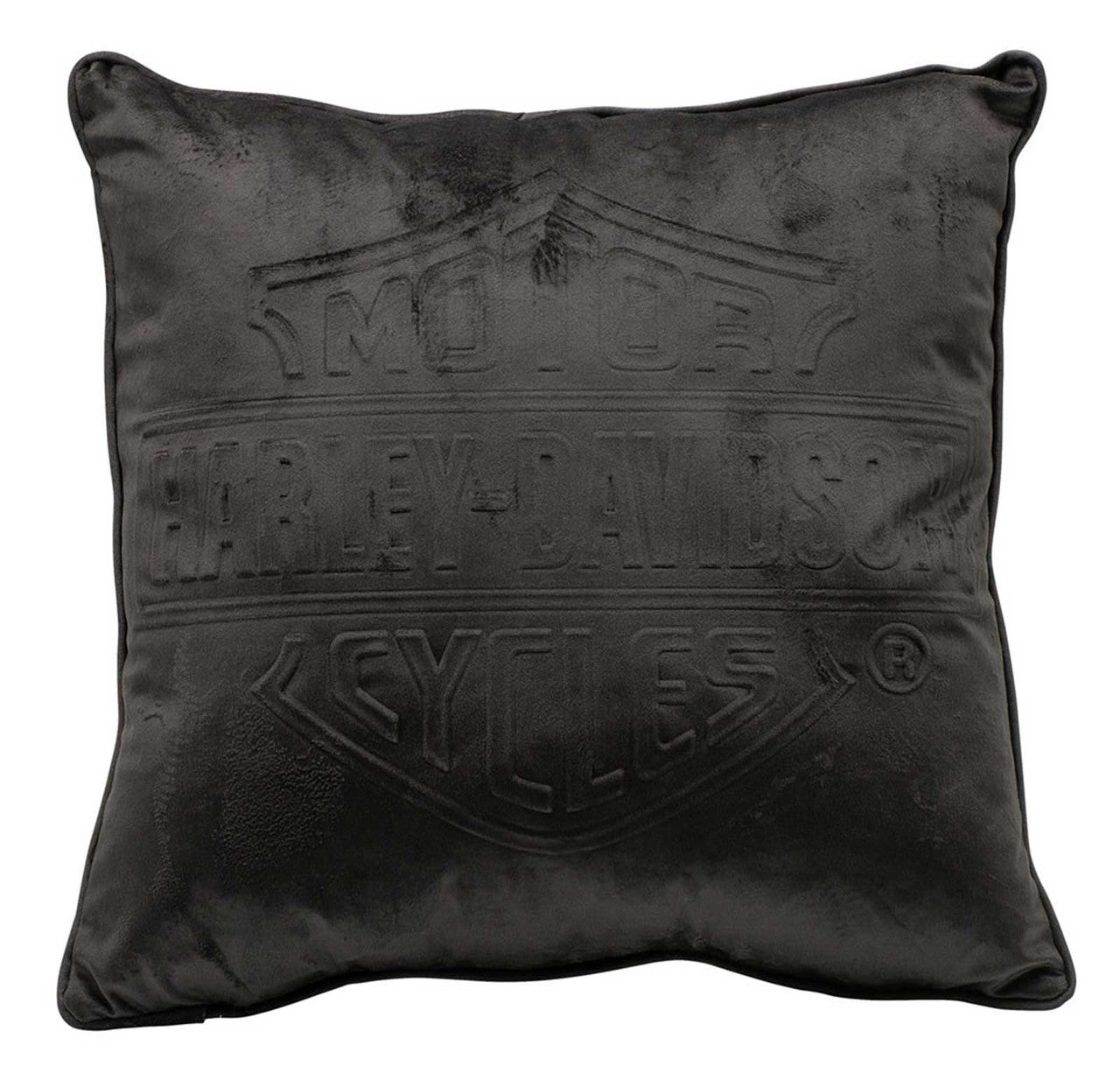 Cuscino decorativo in pile con stampa Harley-Davidson® Flames Bar & Shield in rilievo - Nero