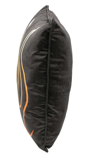 Cuscino decorativo in pile con stampa Harley-Davidson® Flames Bar & Shield in rilievo - Nero