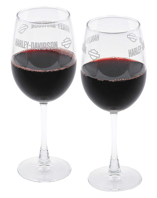 Set di bicchieri da vino con logo Harley-Davidson® Premier Etched Bar & Shield - 15 oz