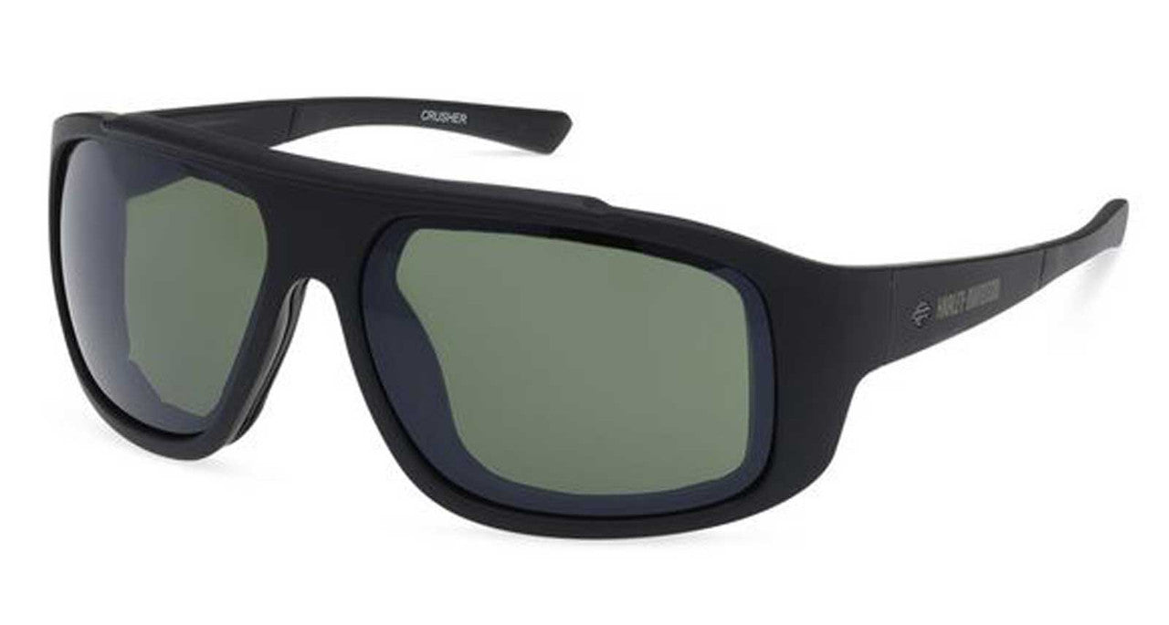 Occhiali da sole Harley-Davidson® Crusher da uomo, montatura nera opaca e lenti verdi