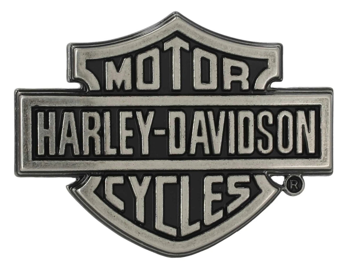 Fibbia per cintura da uomo Harley-Davidson® con logo Bar & Shield, finitura nichel argento.