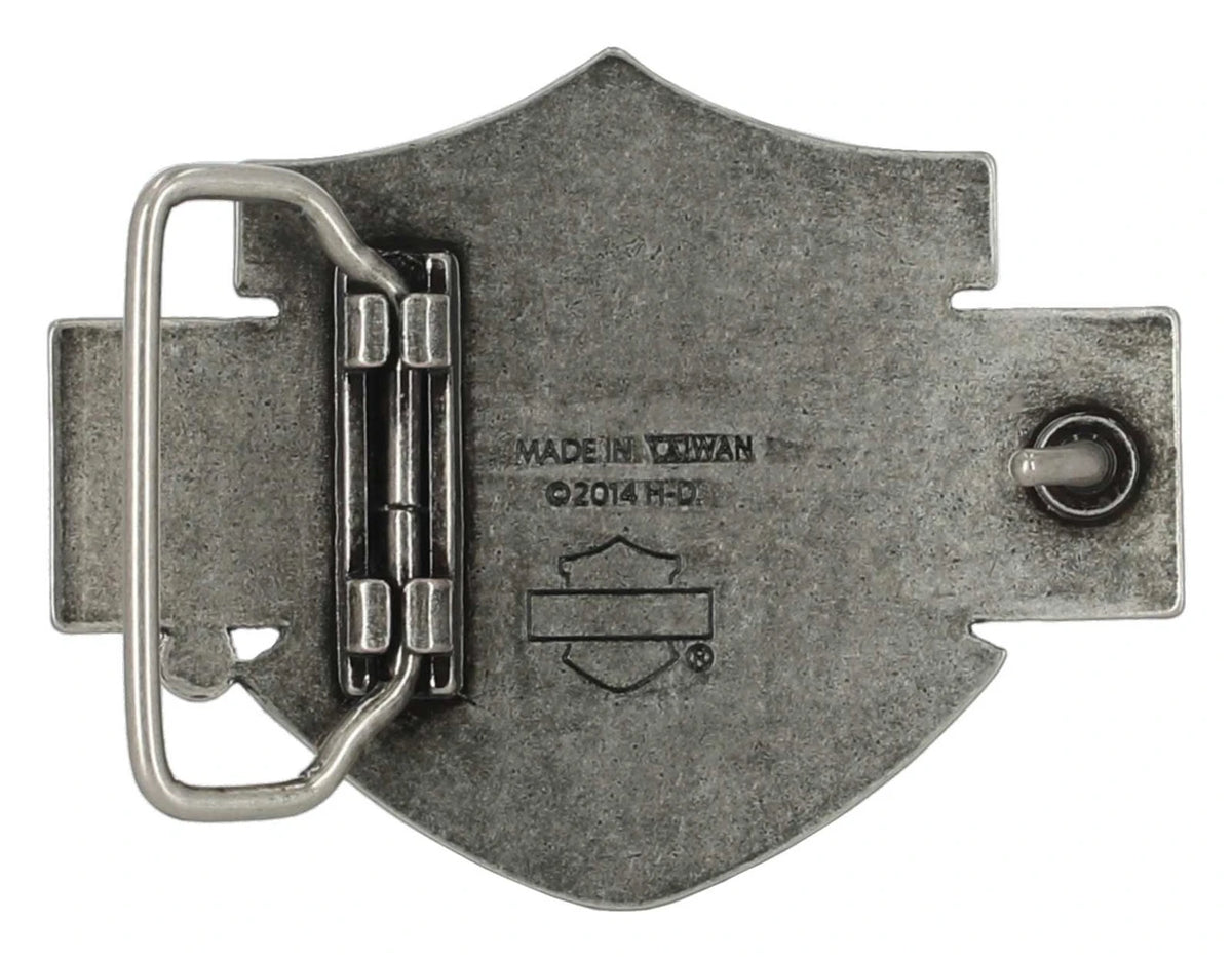 Fibbia per cintura da uomo Harley-Davidson® con logo Bar & Shield, finitura nichel argento.