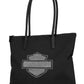 Borsa tote piatta Harley-Davidson® Open Bar & Shield con strass da donna, nera