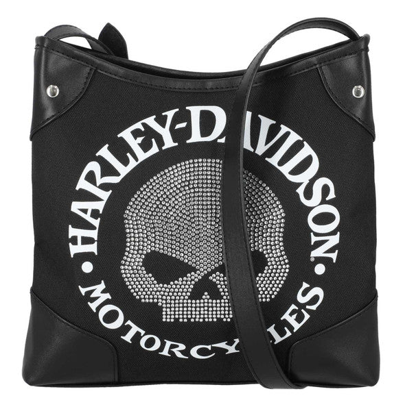 Borsa a tracolla da donna Harley-Davidson® con teschio Willie G decorato, nera