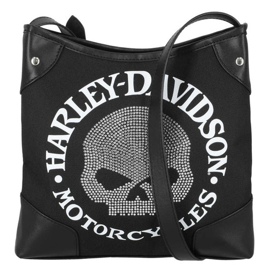 Borsa a tracolla da donna Harley-Davidson® con teschio Willie G decorato, nera
