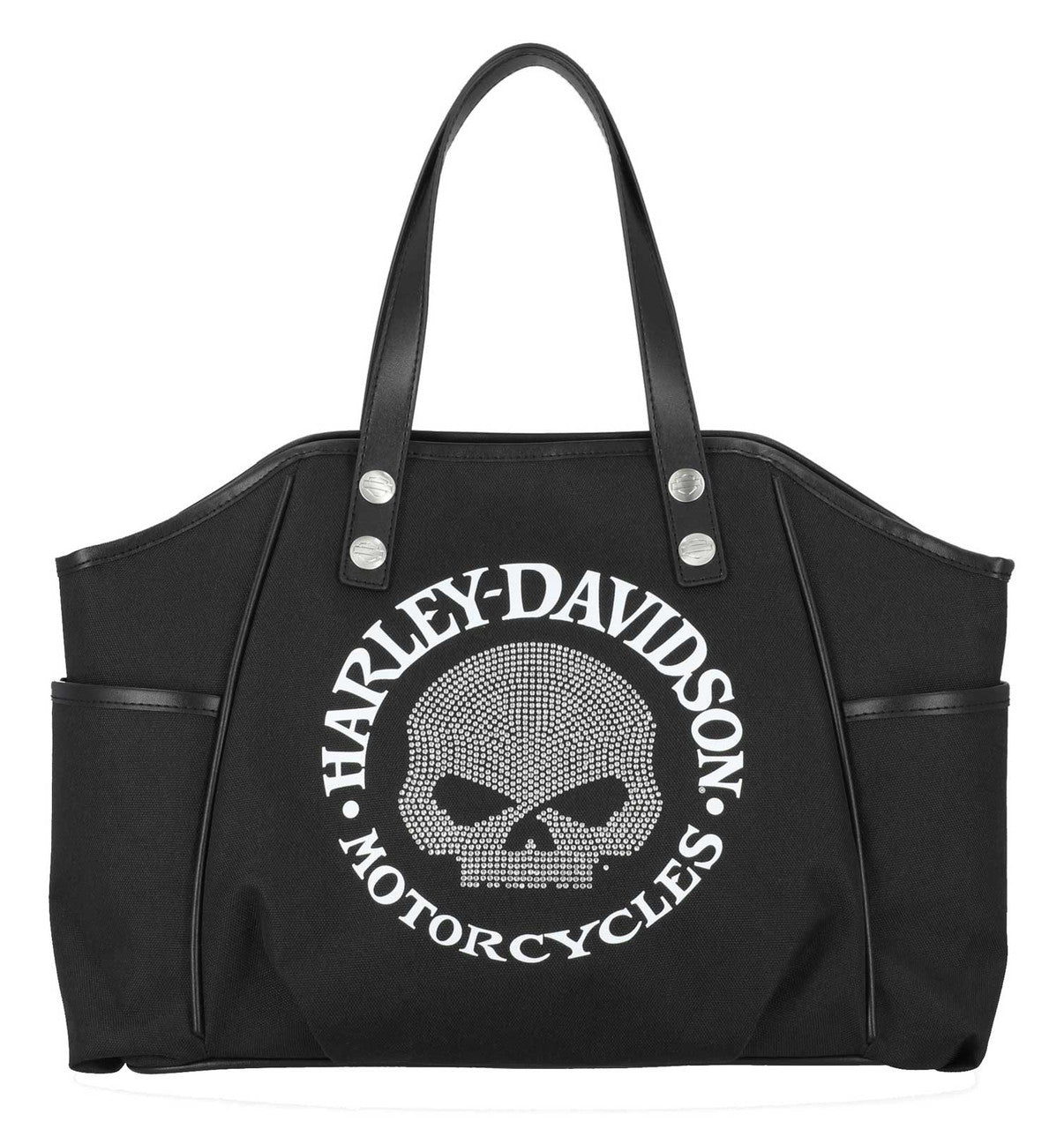 Borsa tote da donna Harley-Davidson® con teschio Willie G decorato, in poliestere, nera