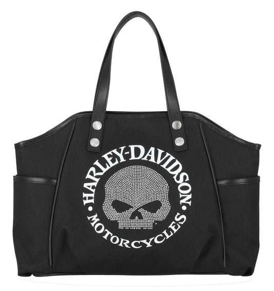 Borsa tote da donna Harley-Davidson® con teschio Willie G decorato, in poliestere, nera