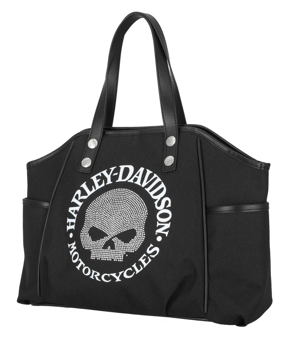 Borsa tote da donna Harley-Davidson® con teschio Willie G decorato, in poliestere, nera