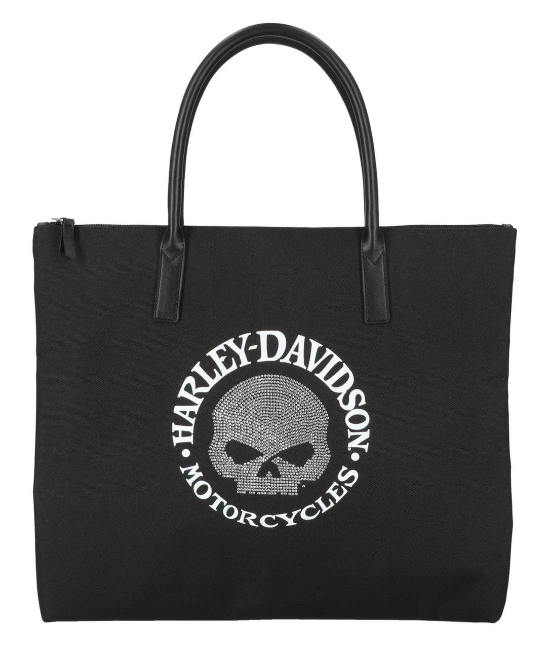 Borsa tote piatta da donna Harley-Davidson® con teschio Willie G decorato, nera