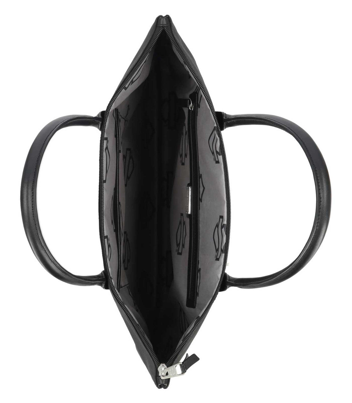 Borsa tote piatta da donna Harley-Davidson® con teschio Willie G decorato, nera