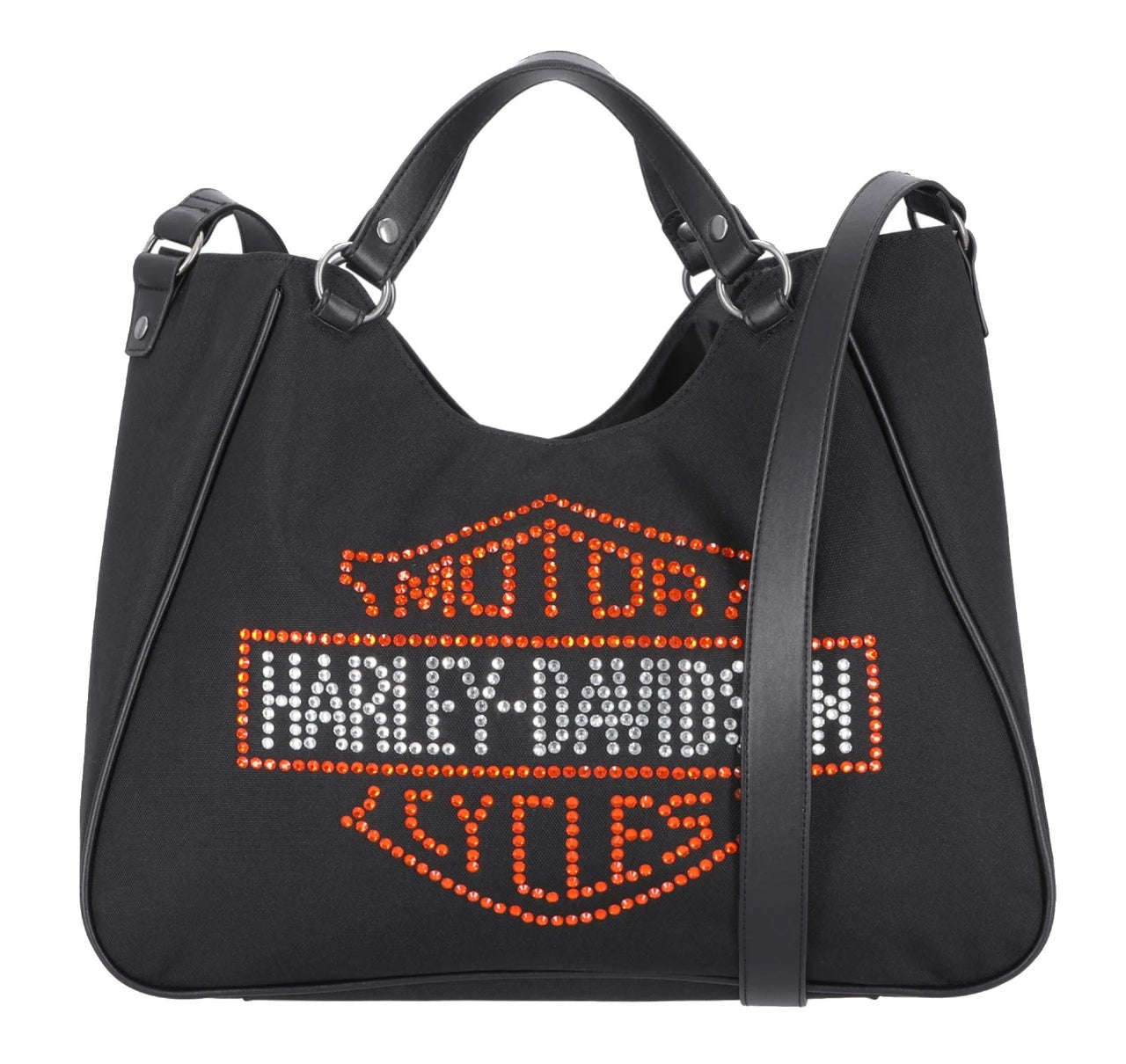 Borsa tote da donna Harley-Davidson® con logo Bar & Shield decorato con strass, nera