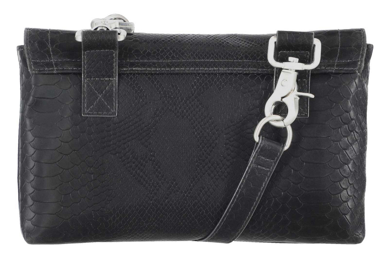 Borsa a tracolla da donna Harley-Davidson® modello B&S con stampa effetto pelle di serpente in rilievo, nera