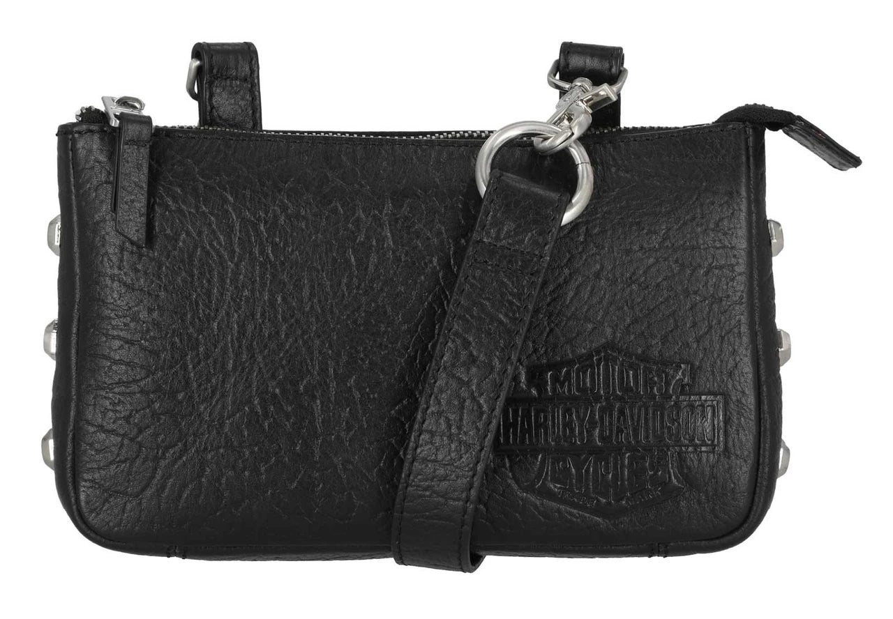 Marsupio convertibile da donna Harley-Davidson® in vera pelle con borchie esagonali, nero