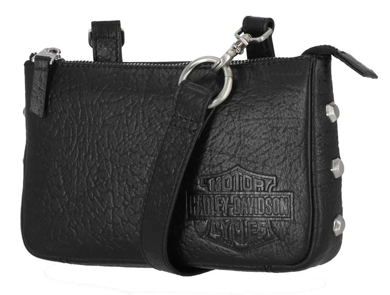 Marsupio convertibile da donna Harley-Davidson® in vera pelle con borchie esagonali, nero
