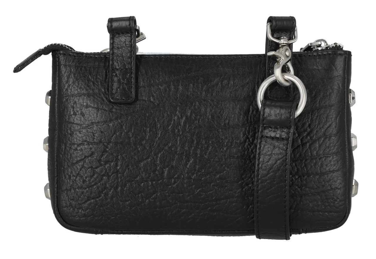 Marsupio convertibile da donna Harley-Davidson® in vera pelle con borchie esagonali, nero