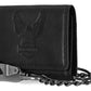 Portafoglio da uomo Harley-Davidson® con catena a scatto e protezione RFID, colore nero, con logo aquila in rilievo