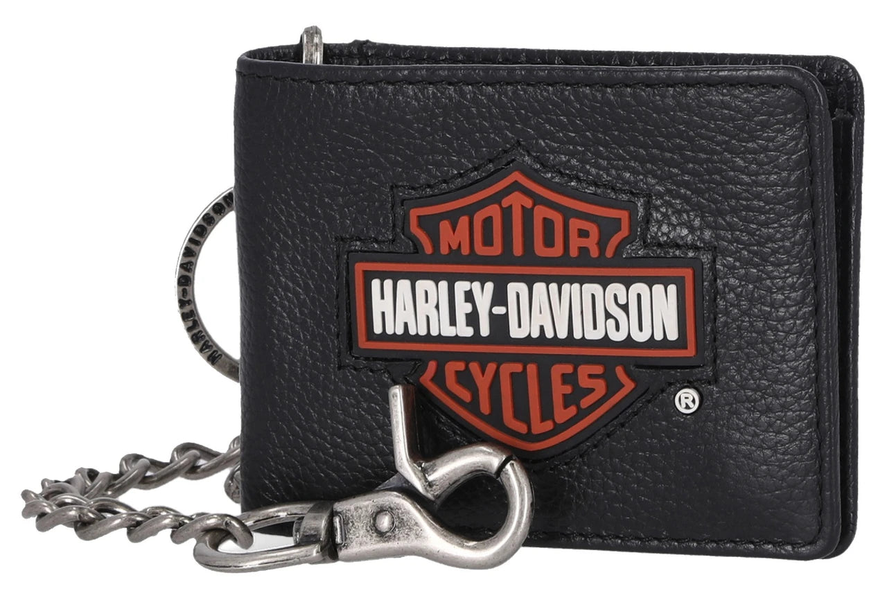 Portafoglio da uomo Harley-Davidson® con toppa in gomma e logo Bar & Shield, in pelle, a due ante - Nero