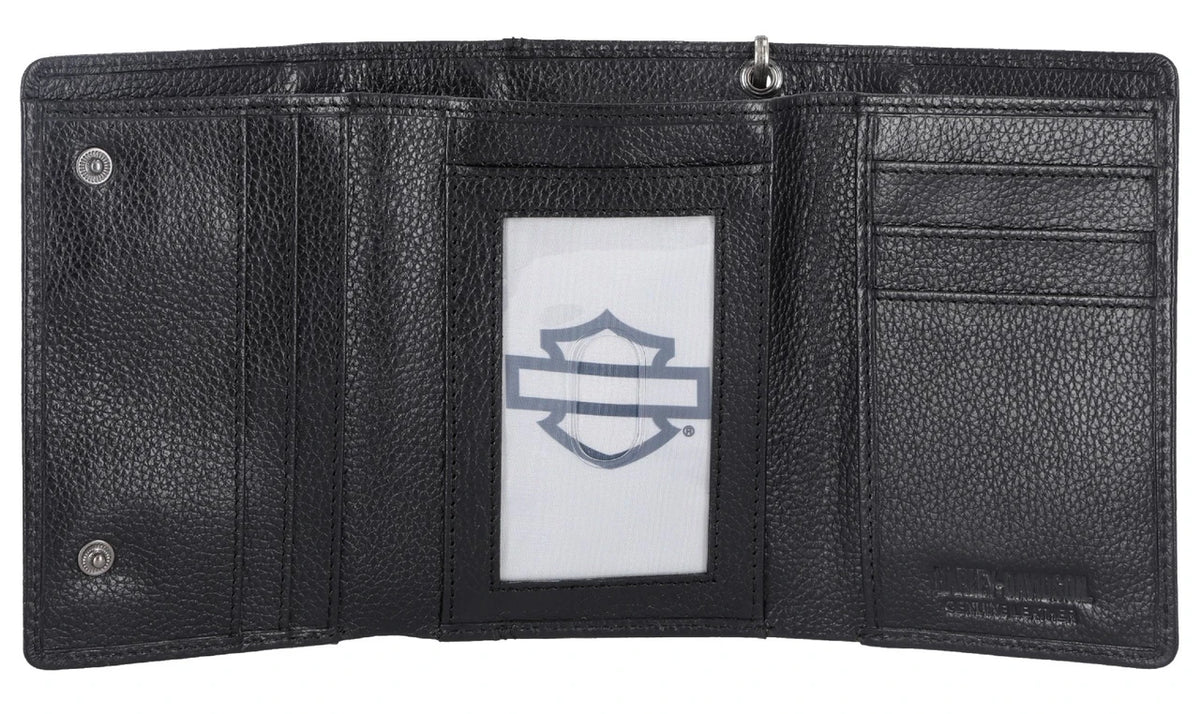 Portafoglio da uomo Harley-Davidson® con catena e chiusura a tre ante - Nero