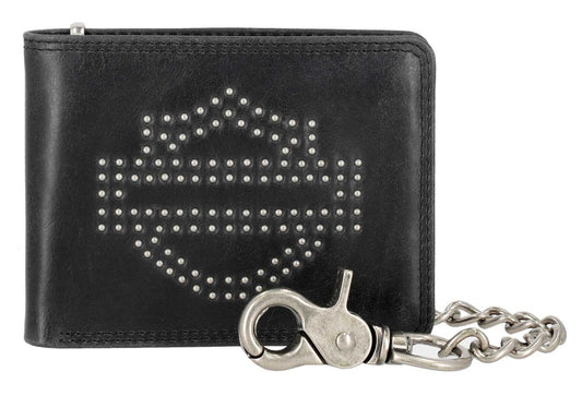 Portafoglio da uomo Harley-Davidson® con logo Nail Head Open Bar e Shield, con catena, nero
