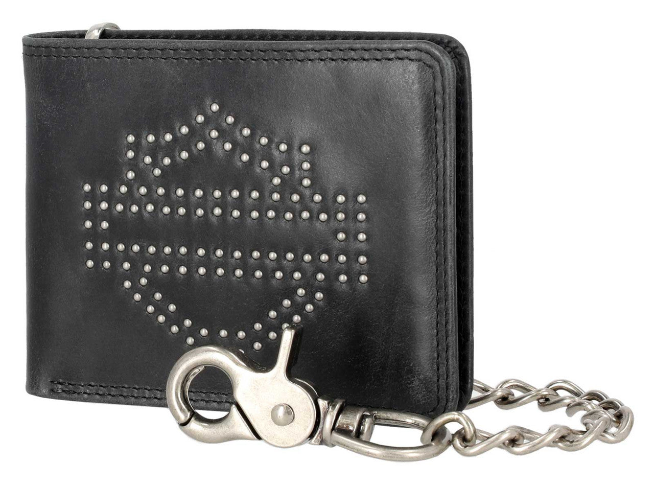 Portafoglio da uomo Harley-Davidson® con logo Nail Head Open Bar e Shield, con catena, nero