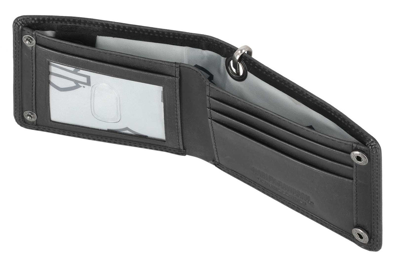 Portafoglio da uomo Harley-Davidson® con logo Nail Head Open Bar e Shield, con catena, nero