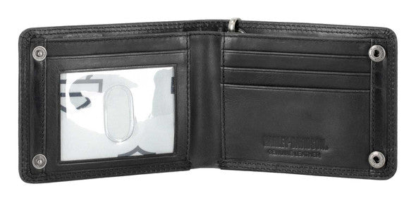 Portafoglio da uomo Harley-Davidson® con logo Nail Head Open Bar e Shield, con catena, nero