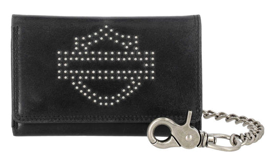 Portafoglio medio a tre ante da uomo Harley-Davidson® con logo Nail Head, barra aperta e scudo, con catena